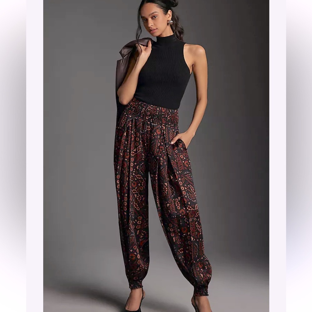 Anthropologie Black and Red Patterned Joggers